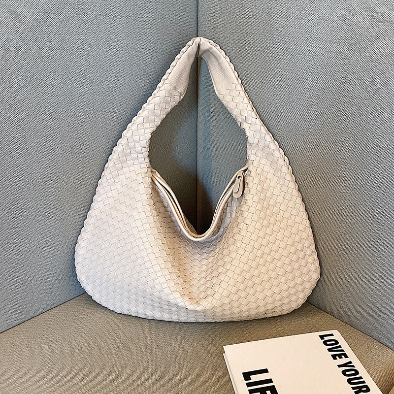Elegant Woven PU Leather Hobo Bag - Soft Shoulder Tote 47*32cm (off-white) Main image