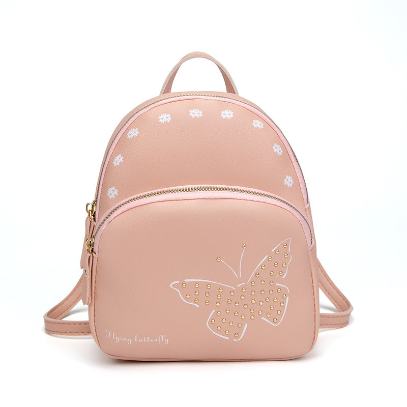 Mini Faux Leather Backpack with Butterfly Design -Pink Cute Backpack for Girls Main image