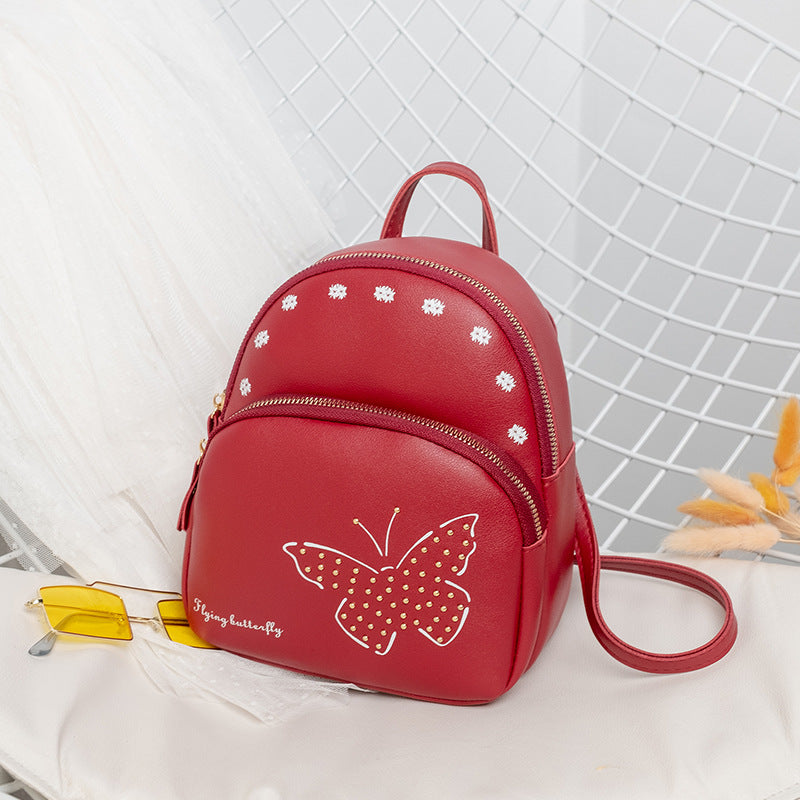 Mini Faux Leather Backpack with Butterfly Design -Red Cute Backpack for Girls Main image