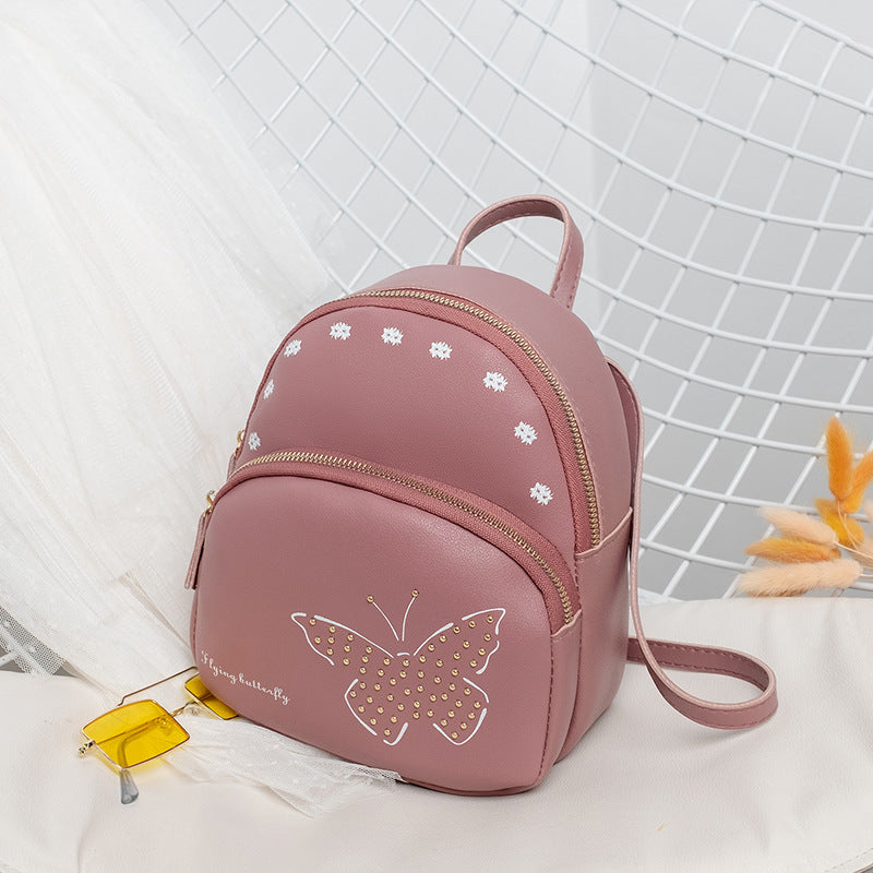 Mini Faux Leather Backpack with Butterfly Design -Purple Cute Backpack for Girls Main image