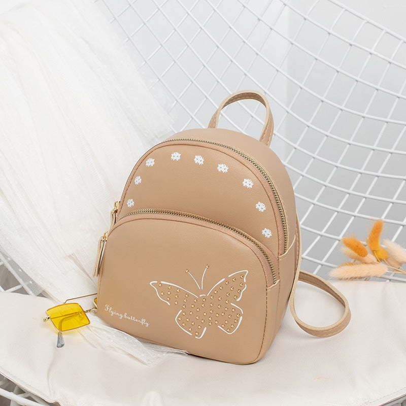 Mini Faux Leather Backpack with Butterfly Design -Khaki Cute Backpack for Girls Main image