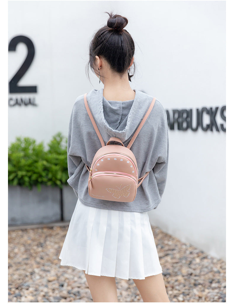 Mini Faux Leather Backpack with Butterfly Design -Khaki Cute Backpack for Girls Secondary image