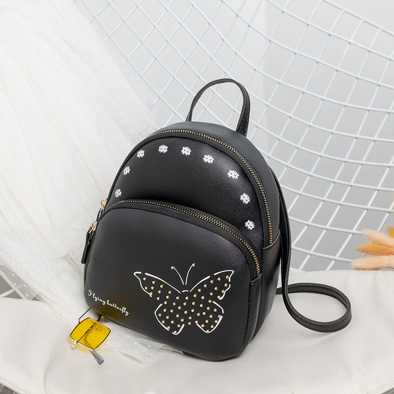 Mini Faux Leather Backpack with Butterfly Design -Black Cute Backpack for Girls Main image