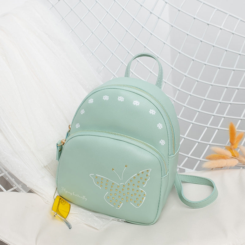 Mini Faux Leather Backpack with Butterfly Design -Light Green Cute Backpack for Girls Main image
