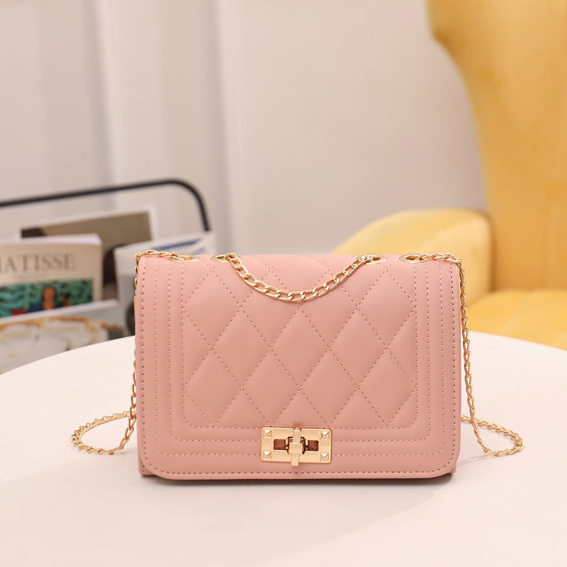 Chic Quilted Crossbody Bag in Soft Pink with Gold Chain Strap Main image