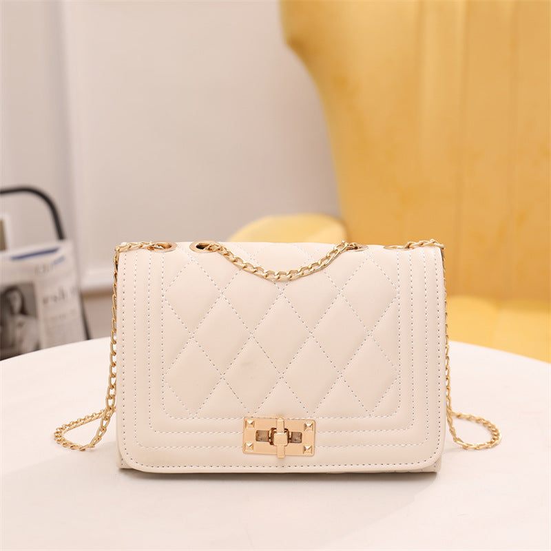 Chic Quilted Crossbody Bag in Soft white with Gold Chain Strap Main image