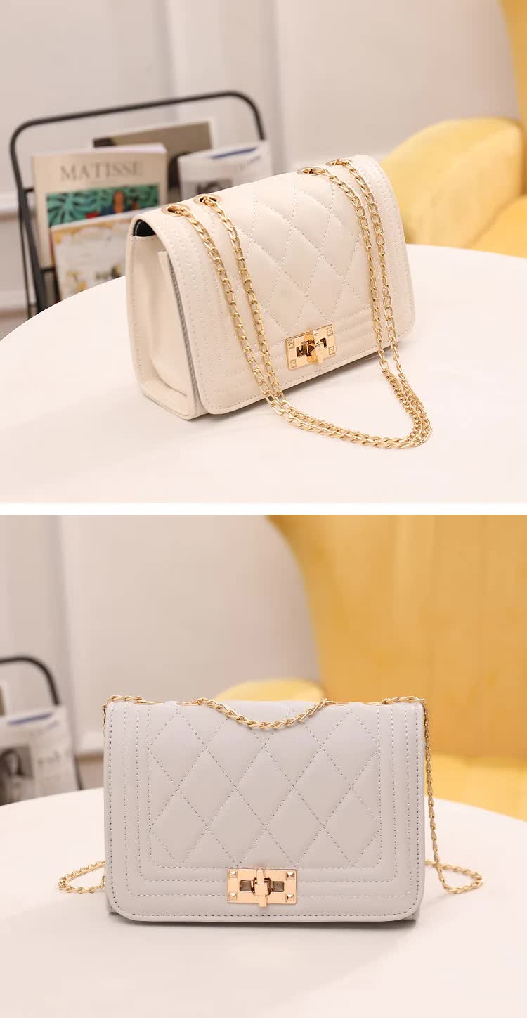 Chic Quilted Crossbody Bag in Soft white with Gold Chain Strap Secondary image