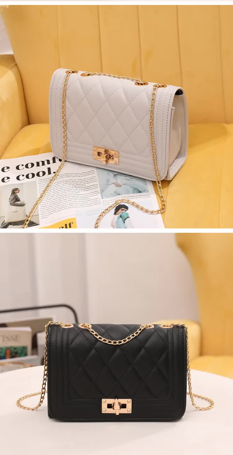 Chic Quilted Crossbody Bag in Grey with Gold Chain Strap Secondary image