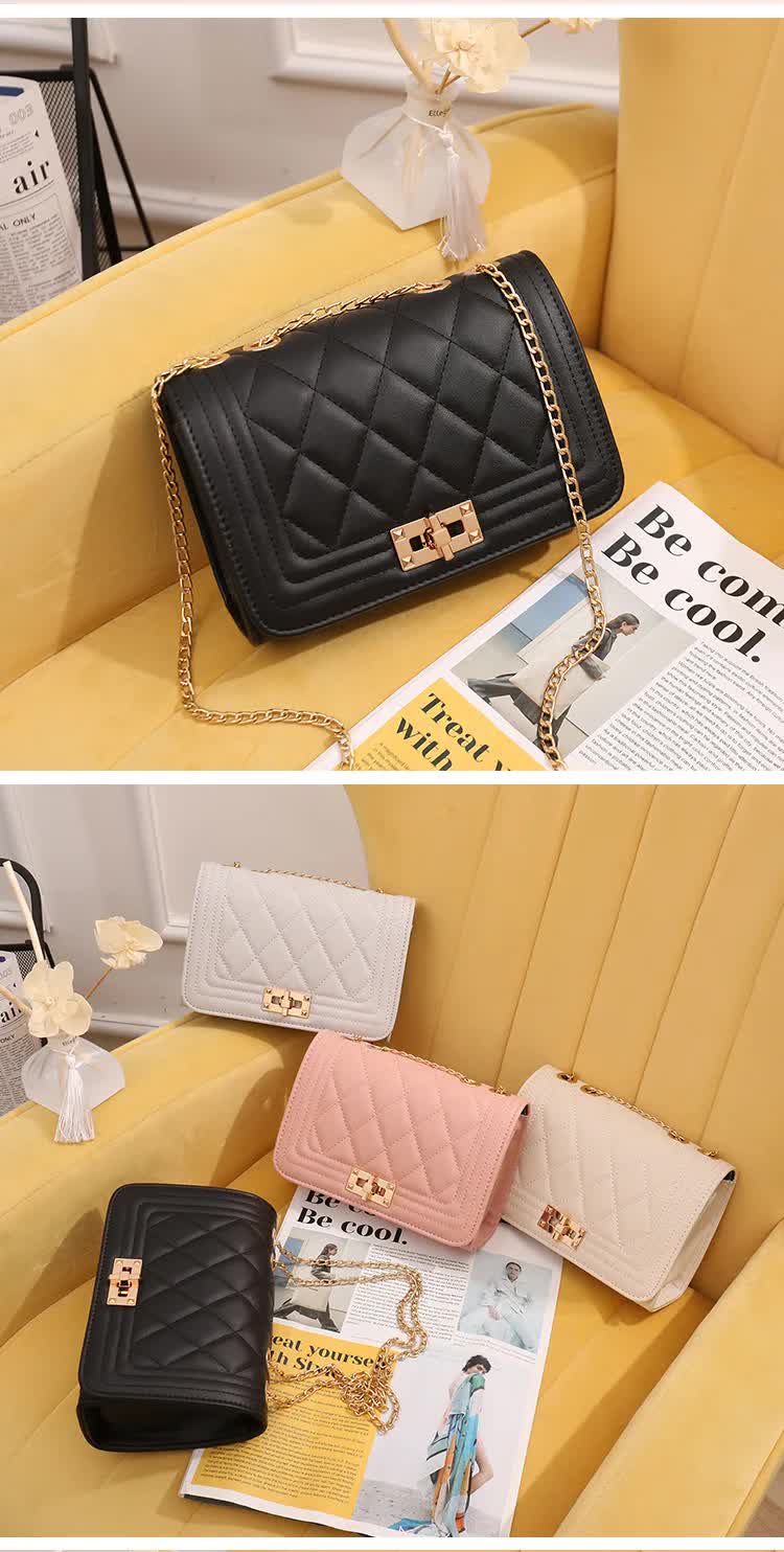 Chic Quilted Crossbody Bag in Black with Gold Chain Strap Secondary image