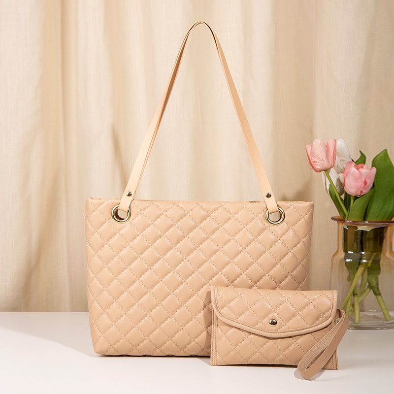 Elegant Quilted Tote Bag with Matching Clutch in Apricot Main image