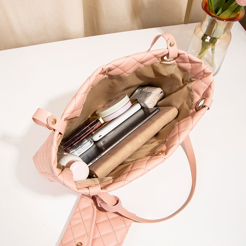 Elegant Quilted Tote Bag with Matching Clutch in Apricot Secondary image