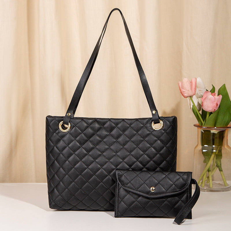 Elegant Quilted Tote Bag with Matching Clutch in Black Main image