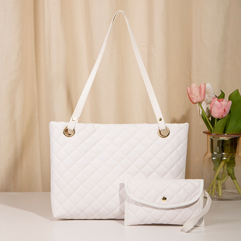 Elegant Quilted Tote Bag with Matching Clutch in White Main image