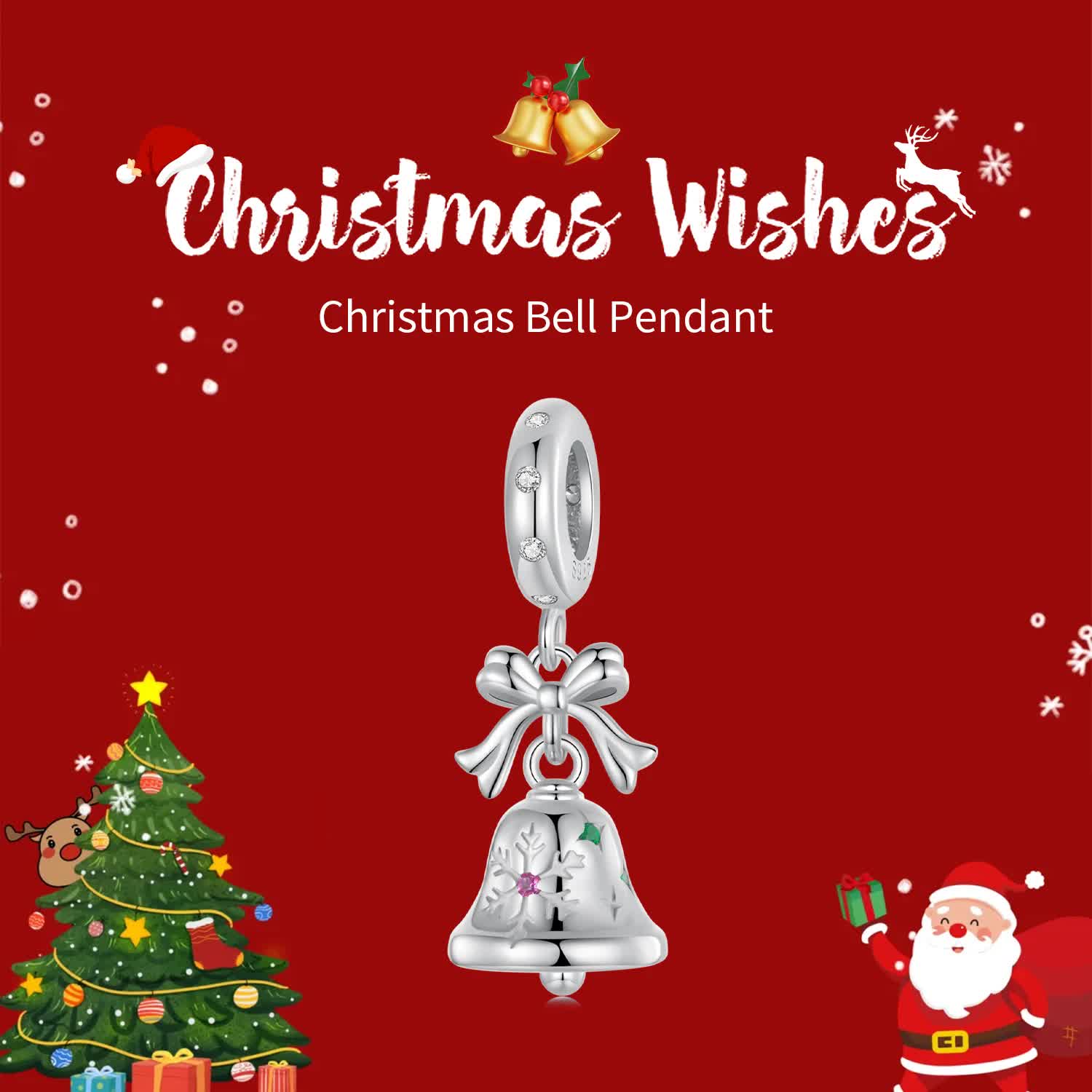 Sterling Silver Bell Charm - Festive Christmas Pendant with Colorful  Accents (weighs approximately 2.2g) Secondary image