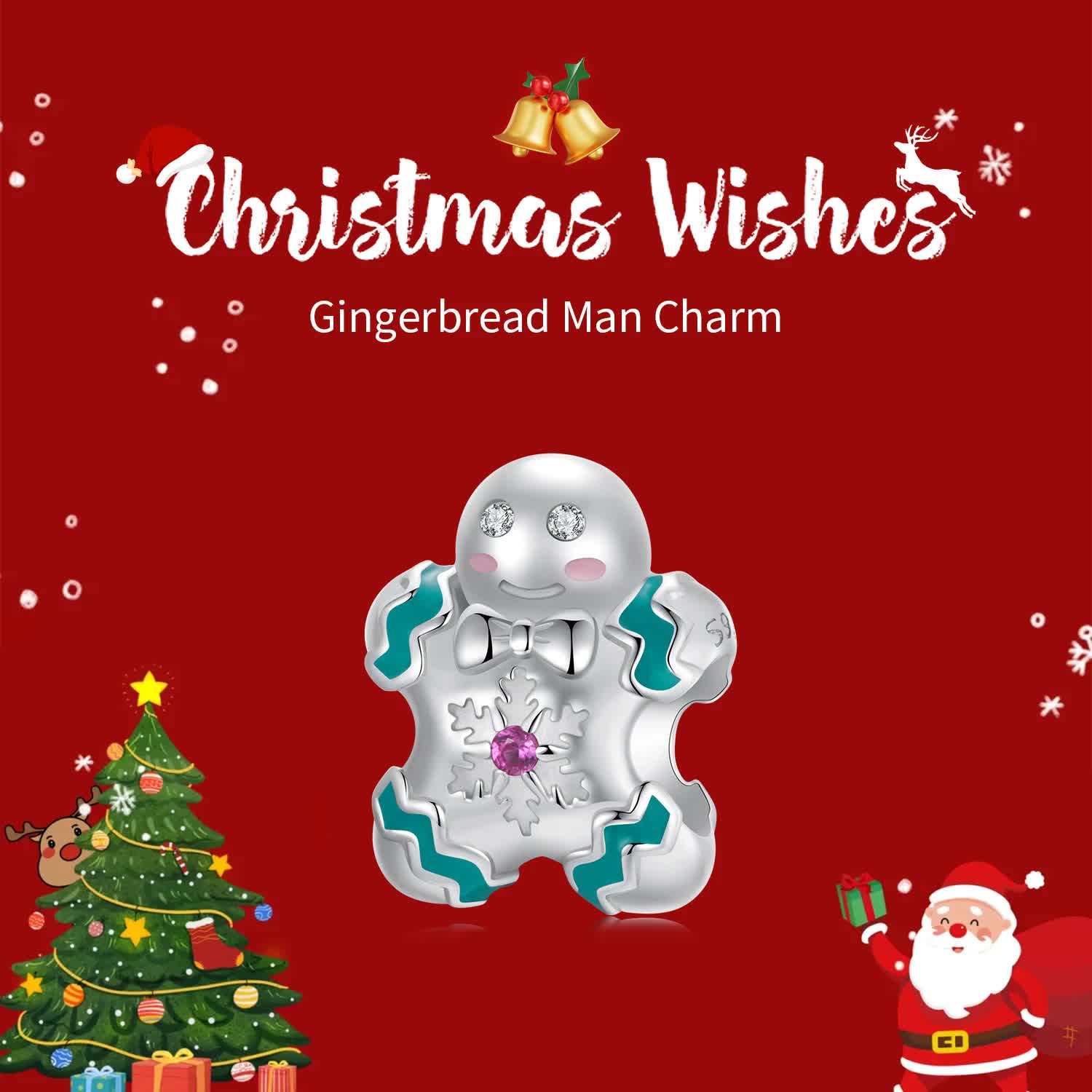 Sterling Silver Gingerbread Man Charm - Festive Christmas Pendant with Colorful  Accents (weighs approximately 1.8g) Secondary image