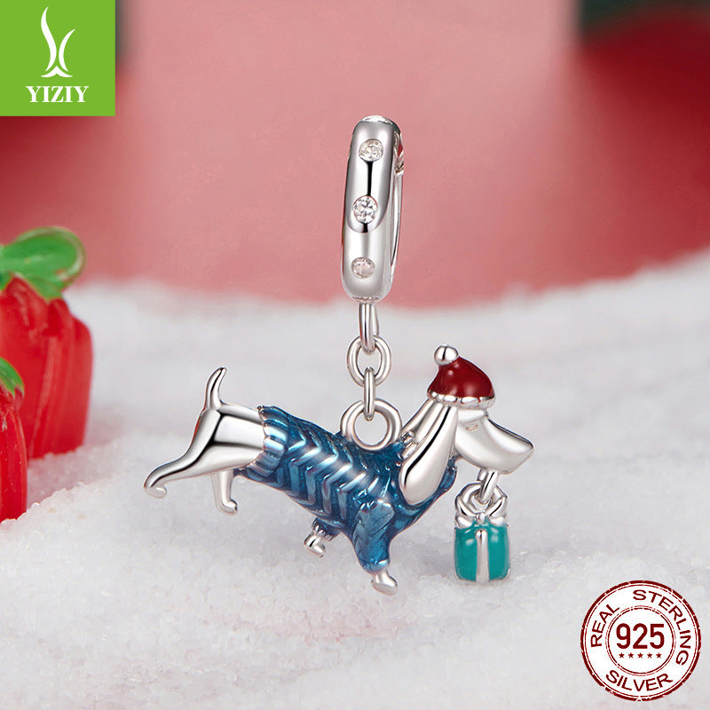 Sterling Silver Dachshund Charm - Festive Christmas Pendant with Colorful  Accents(weighs approximately 2.2g) Main image