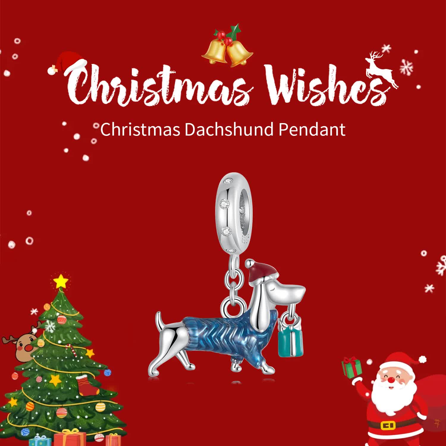 Sterling Silver Dachshund Charm - Festive Christmas Pendant with Colorful  Accents(weighs approximately 2.2g) Secondary image