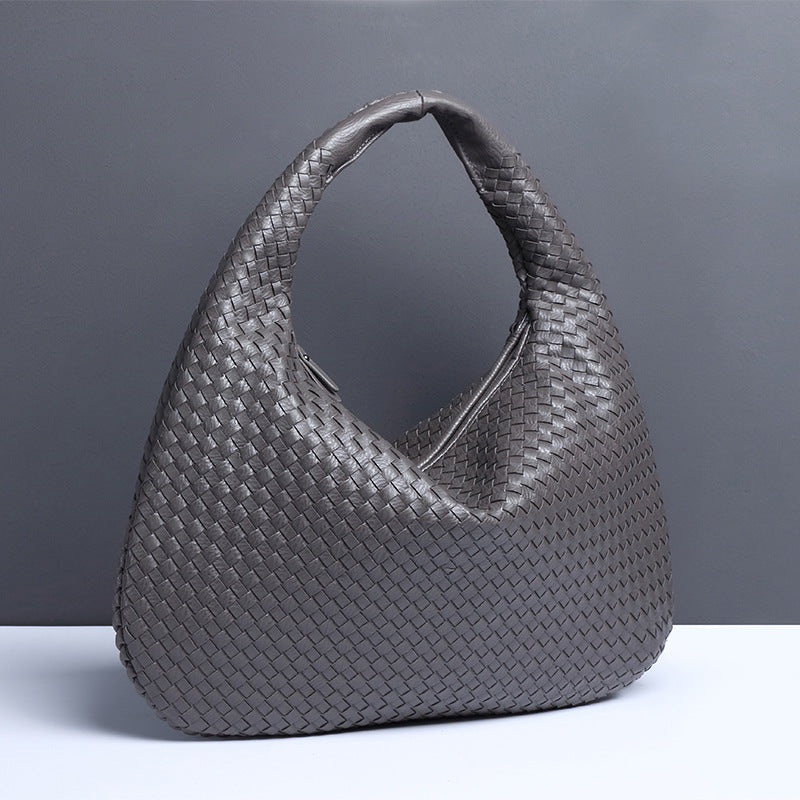 Dark Gray Elegant Woven PU Leather Hobo Bag - Stylish Large-Capacity Shoulder Handbag for Women Main image