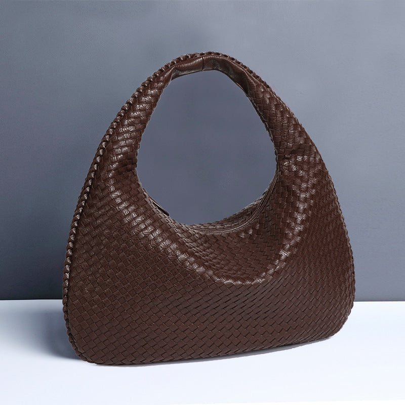 Dark Coffee Elegant Woven PU Leather Hobo Bag - Stylish Large-Capacity Shoulder Handbag for Women Main image