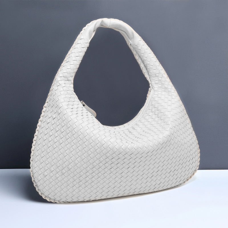 White Elegant Woven PU Leather Hobo Bag - Stylish Large-Capacity Shoulder Handbag for Women Main image