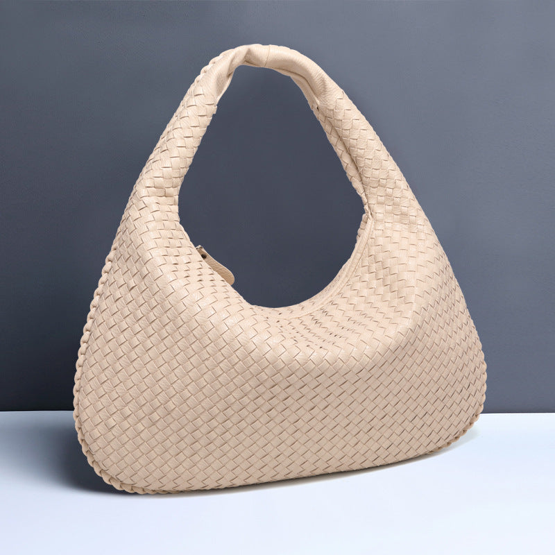 off white Elegant Woven PU Leather Hobo Bag - Stylish Large-Capacity Shoulder Handbag for Women Main image