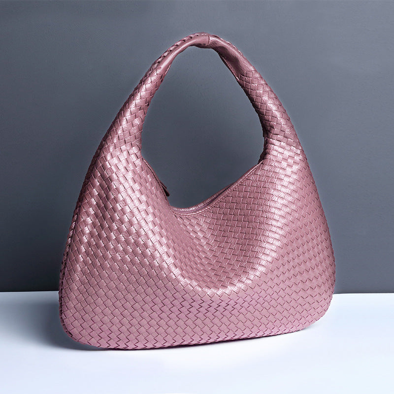 Lotus purple Elegant Woven PU Leather Hobo Bag - Stylish Large-Capacity Shoulder Handbag for Women Main image