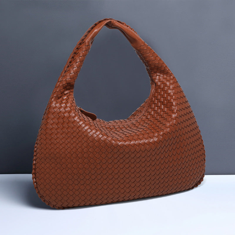 Dark Brown Elegant Woven PU Leather Hobo Bag - Stylish Large-Capacity Shoulder Handbag for Women Main image