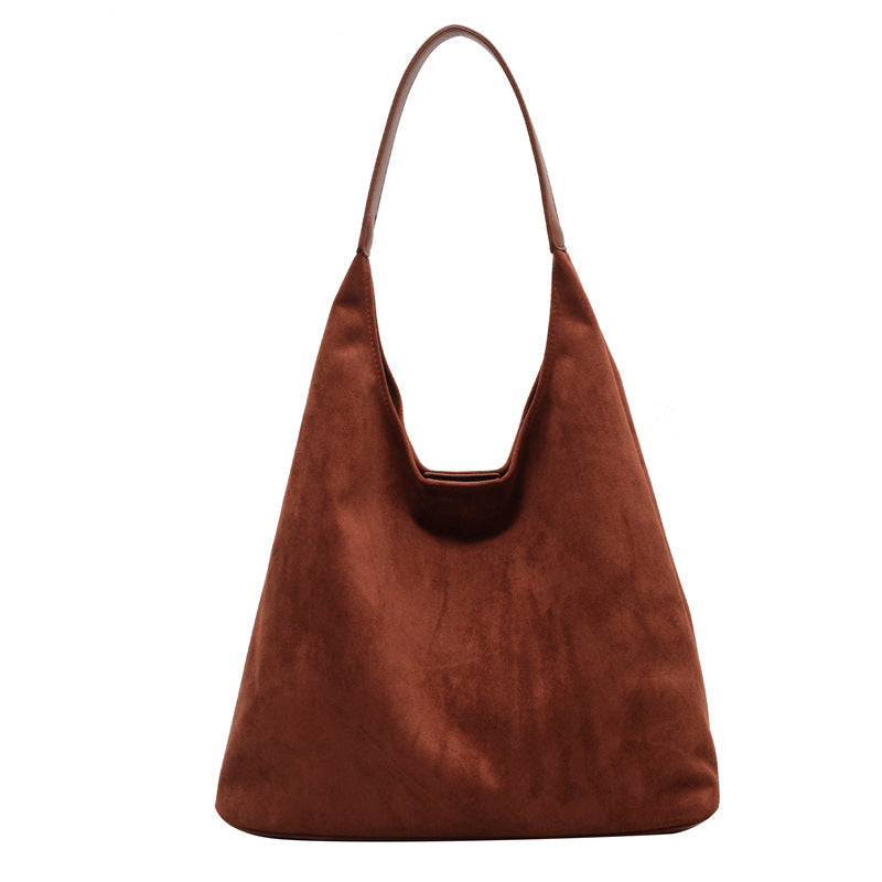 Minimalist Faux Suede Tote Bags - Soft Large Capacity Handbags for Everyday Use ( Brown) Main image