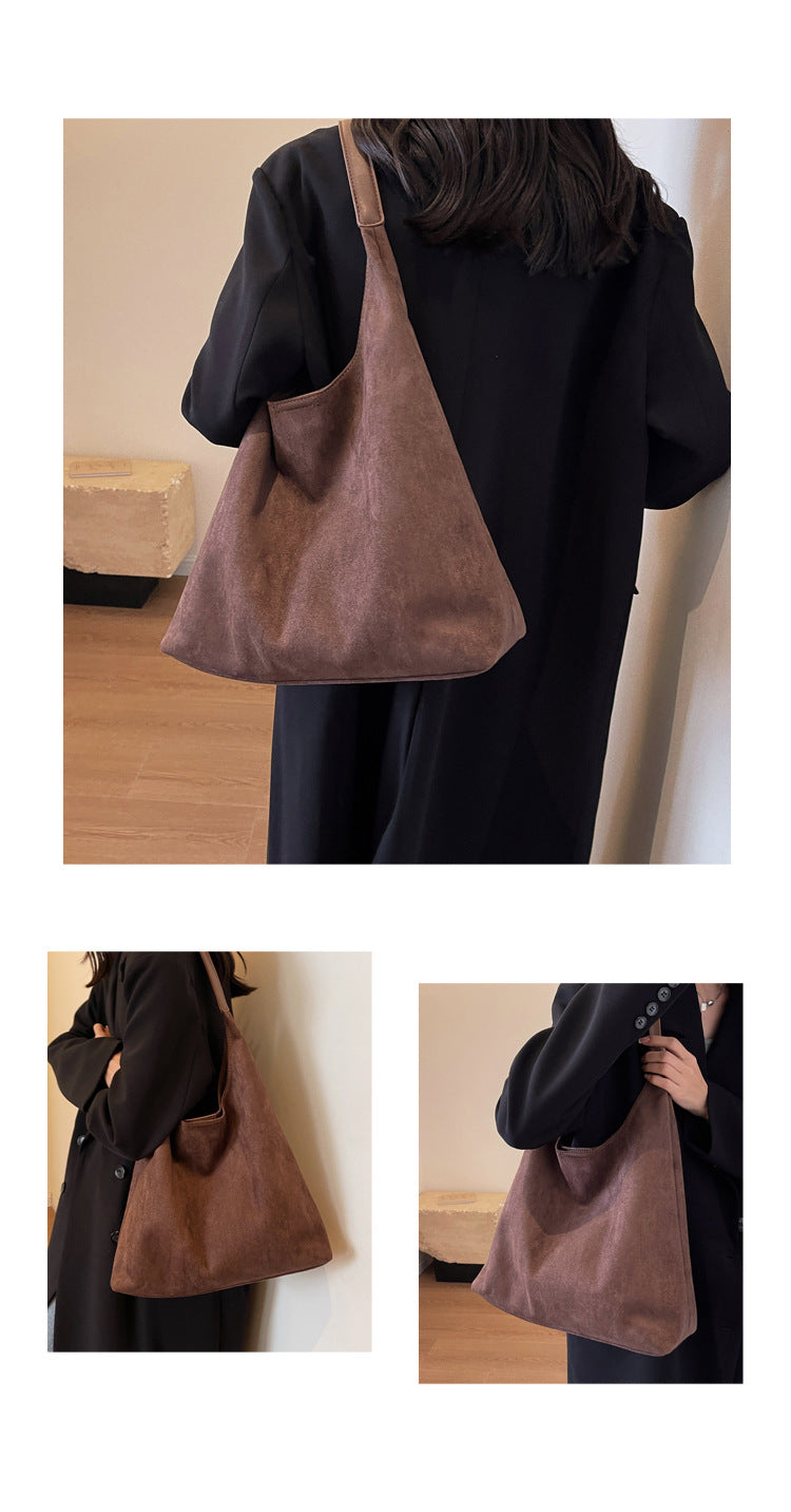 Minimalist Faux Suede Tote Bags - Soft Large Capacity Handbags for Everyday Use ( Coffee ) Secondary image