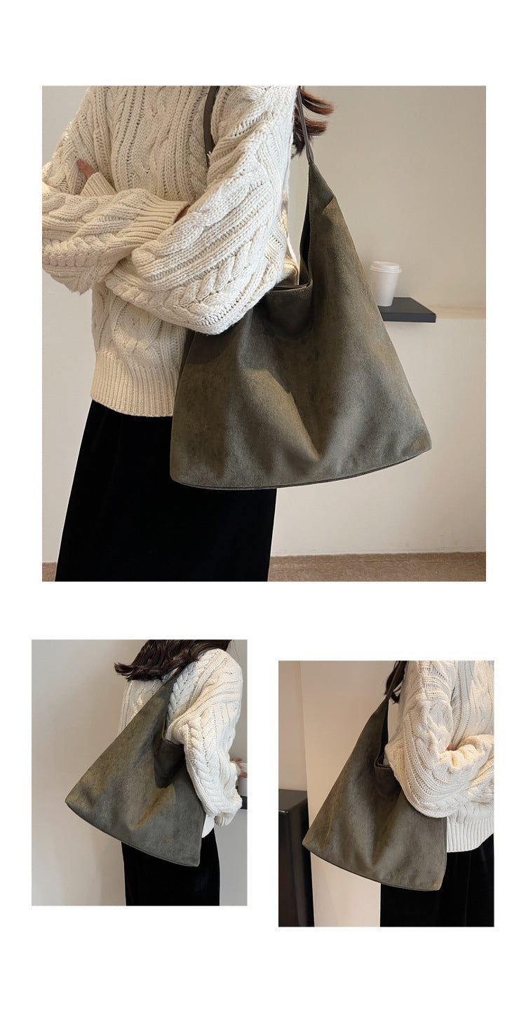 Minimalist Faux Suede Tote Bags - Soft Large Capacity Handbags for Everyday Use ( Green ) Secondary image