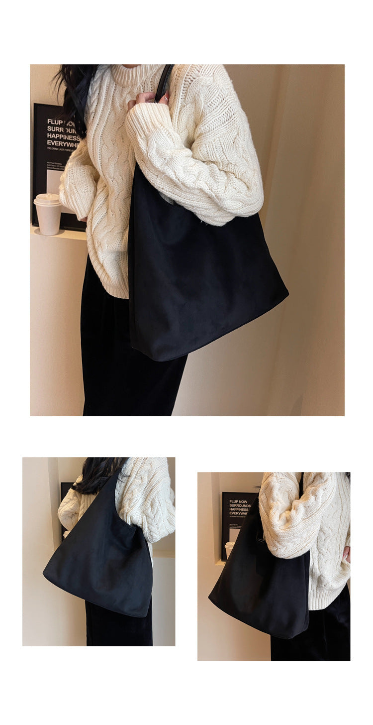 Minimalist Faux Suede Tote Bags - Soft Large Capacity Handbags for Everyday Use ( Black ) Secondary image