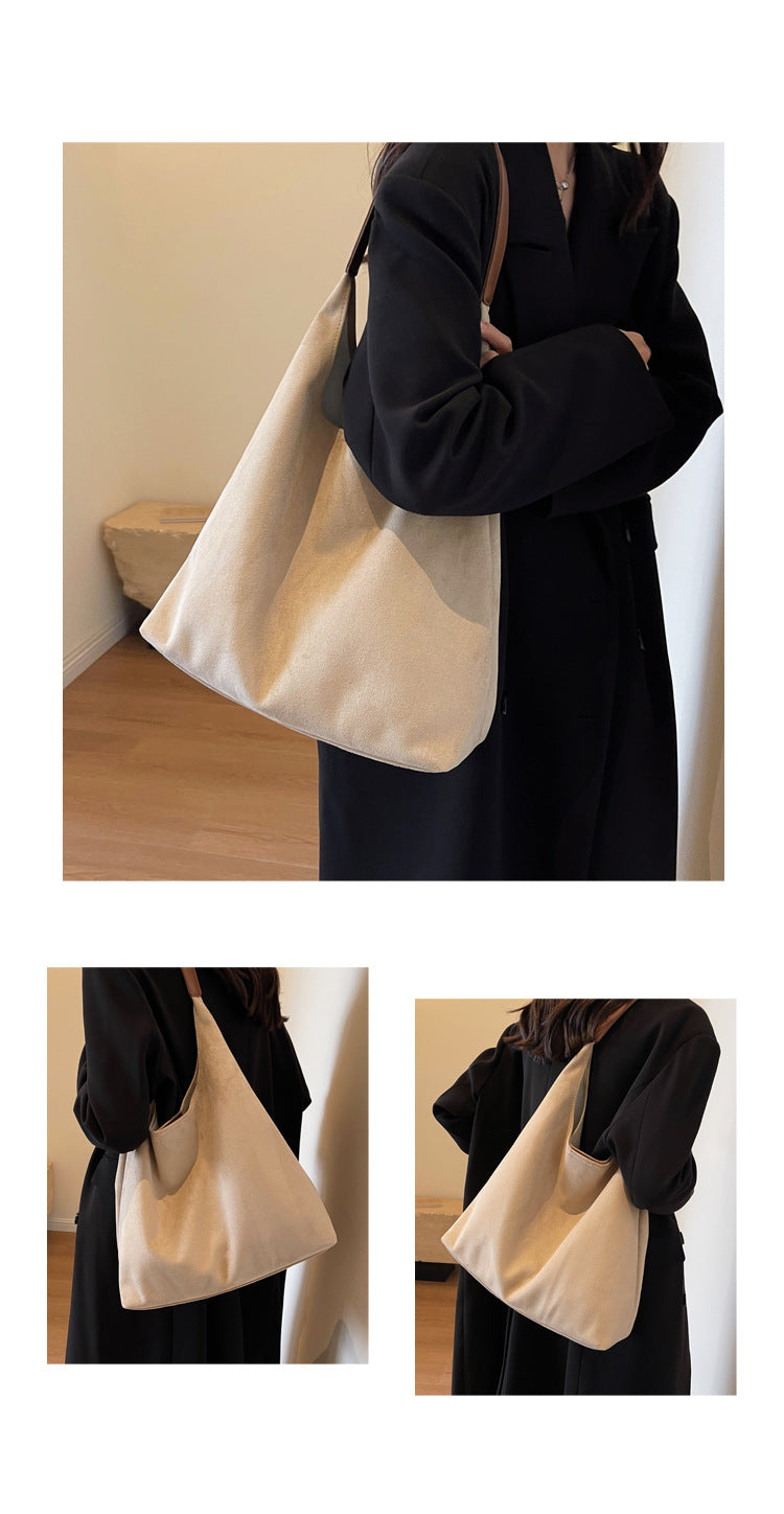 Minimalist Faux Suede Tote Bags - Soft Large Capacity Handbags for Everyday Use ( Off white ) Secondary image
