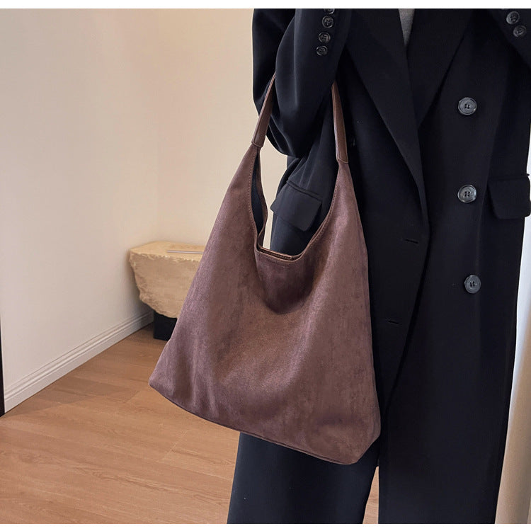 Minimalist Faux Suede Tote Bags - Soft Large Capacity Handbags for Everyday Use ( Brown) Secondary image