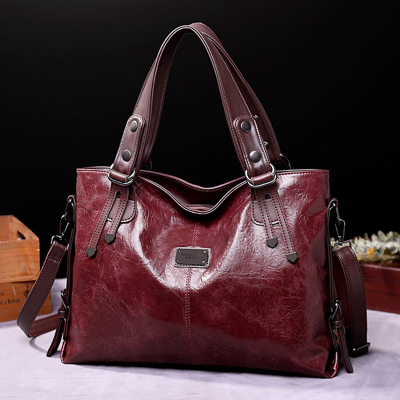 Classic Vintage PU Leather Handbag-Spacious Shoulder and Crossbody Tote for Women (Wine Red) Main image