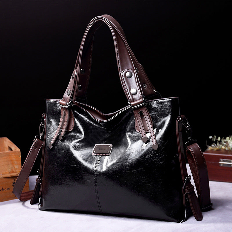 Classic Vintage PU Leather Handbag-Spacious Shoulder and Crossbody Tote for Women (Black) Main image