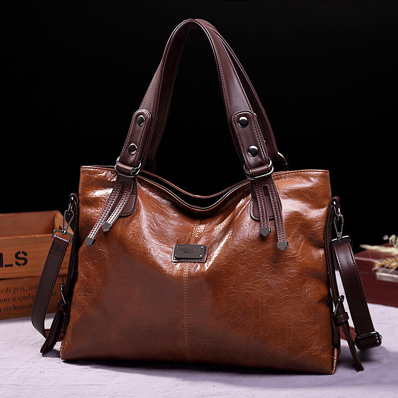 Classic Vintage PU Leather Handbag-Spacious Shoulder and Crossbody Tote for Women (Brown) Main image