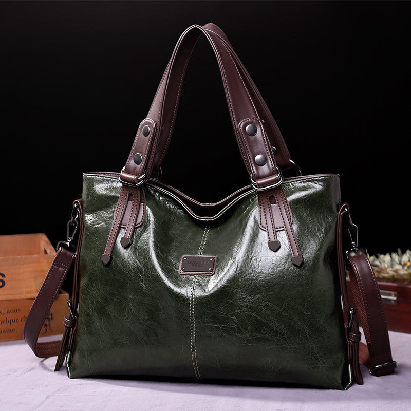 Classic Vintage PU Leather Handbag-Spacious Shoulder and Crossbody Tote for Women (Green) Main image