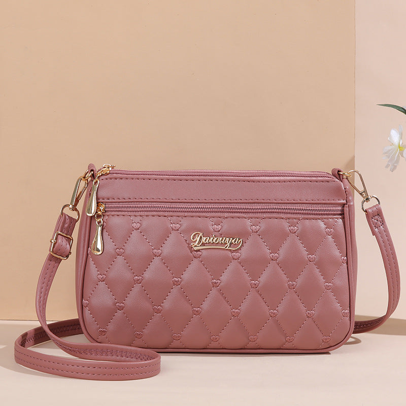 Pink PU Leather Quilted Crossbody Bag for Women - Compact Multi-Compartment Shoulder Purse Main image