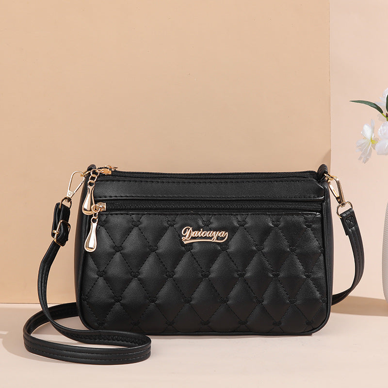 Black PU Leather Quilted Crossbody Bag for Women - Compact Multi-Compartment Shoulder Purse Main image