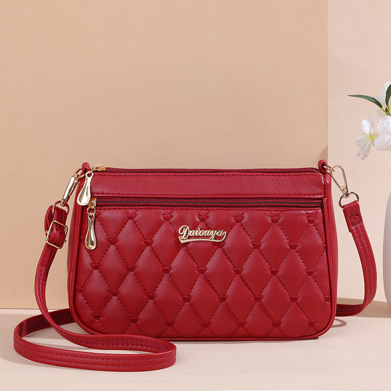 Red PU Leather Quilted Crossbody Bag for Women - Compact Multi-Compartment Shoulder Purse Main image