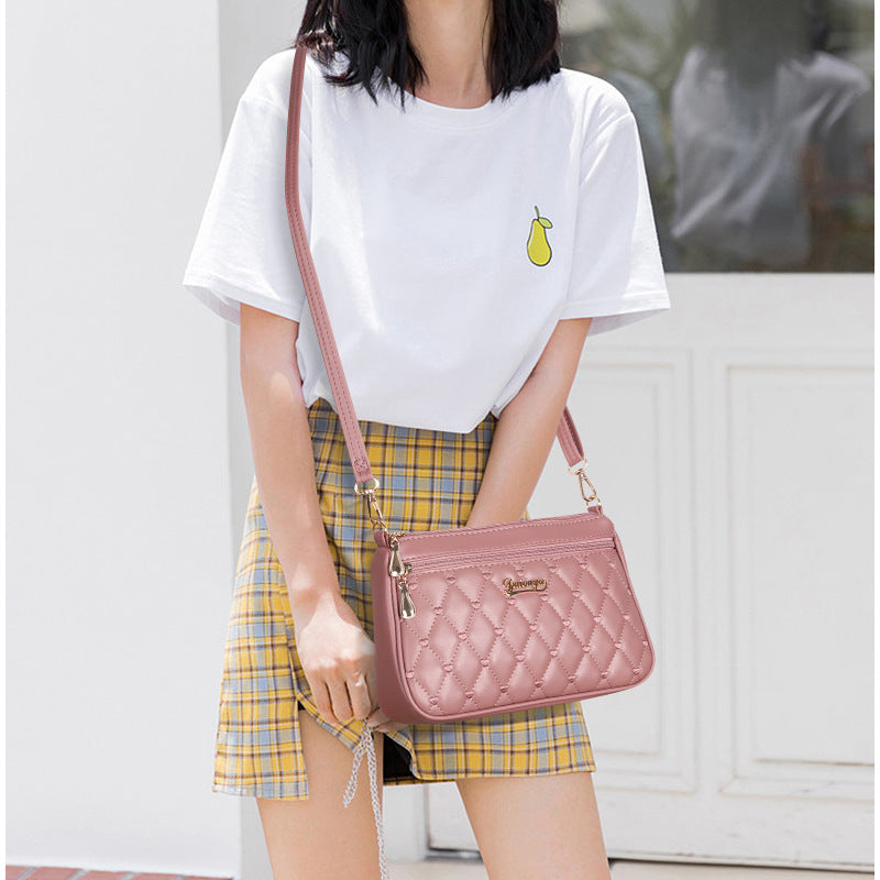 Red PU Leather Quilted Crossbody Bag for Women - Compact Multi-Compartment Shoulder Purse Secondary image