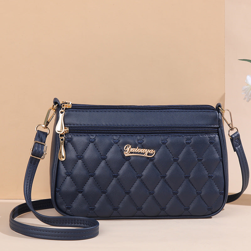 Dark Blue PU Leather Quilted Crossbody Bag for Women - Compact Multi-Compartment Shoulder Purse Main image