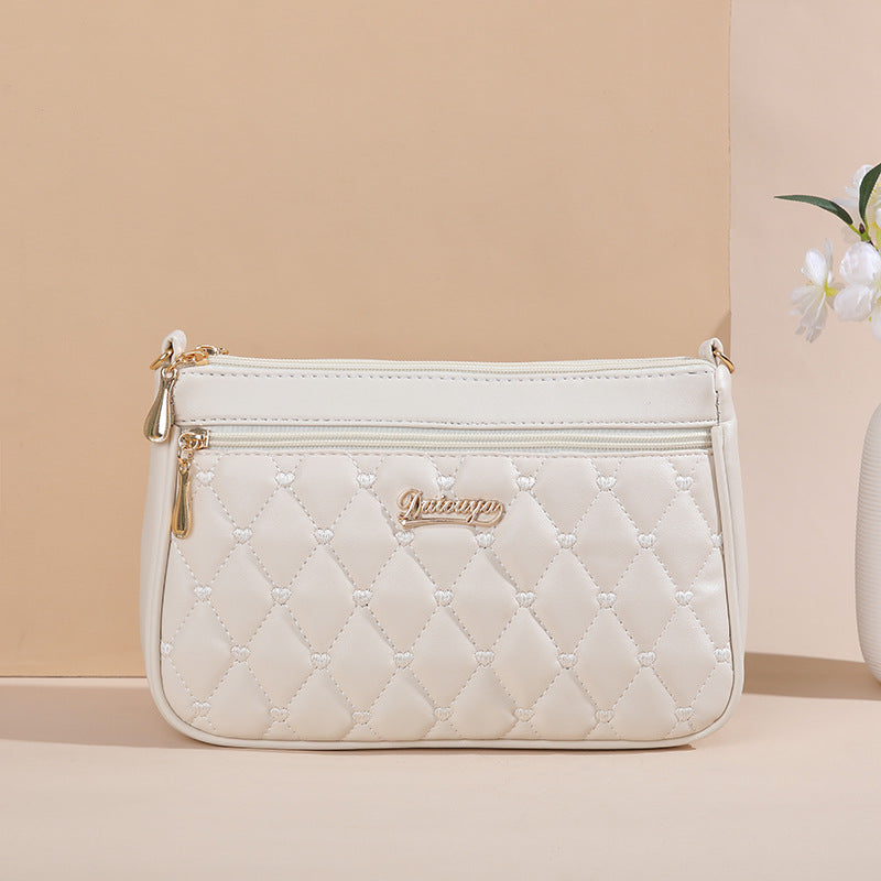 White PU Leather Quilted Crossbody Bag for Women - Compact Multi-Compartment Shoulder Purse Main image