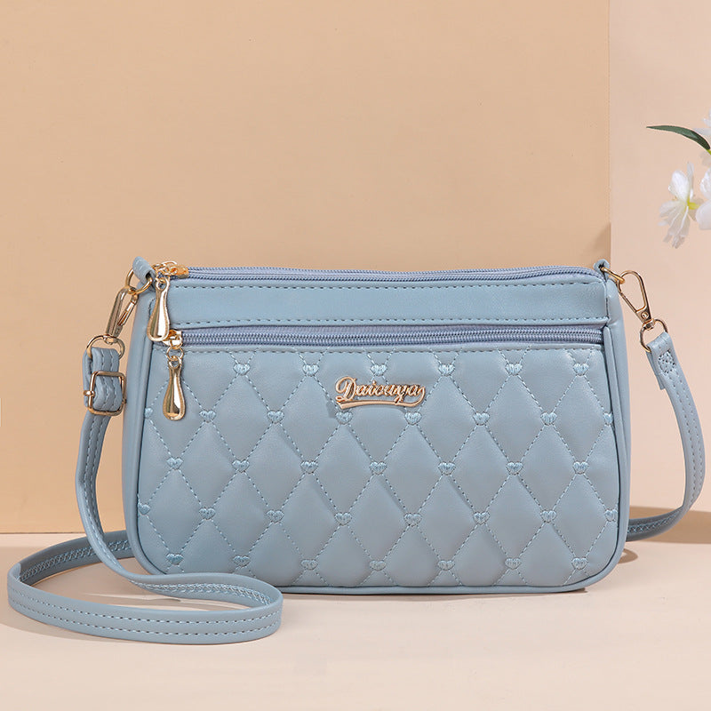 Light Blue PU Leather Quilted Crossbody Bag for Women - Compact Multi-Compartment Shoulder Purse Main image