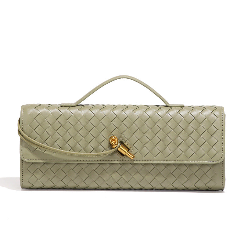 Light Green Luxury Woven PU Leather Clutch - Elegant Women's Evening Baguette Bag with Adjustable Shoulder Strap Main image