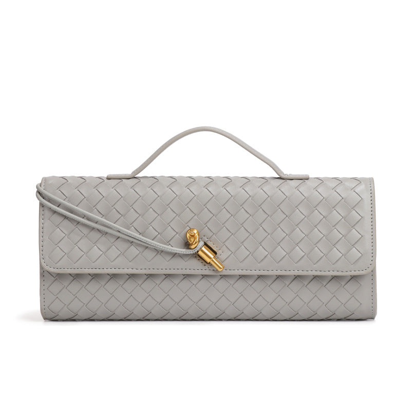 Gray Luxury Woven PU Leather Clutch - Elegant Women's Evening Baguette Bag with Adjustable Shoulder Strap Main image