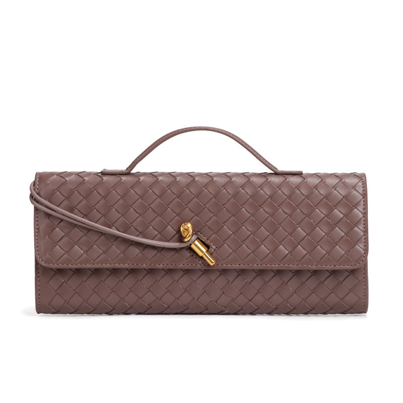 Coffee Luxury Woven PU Leather Clutch - Elegant Women's Evening Baguette Bag with Adjustable Shoulder Strap Main image