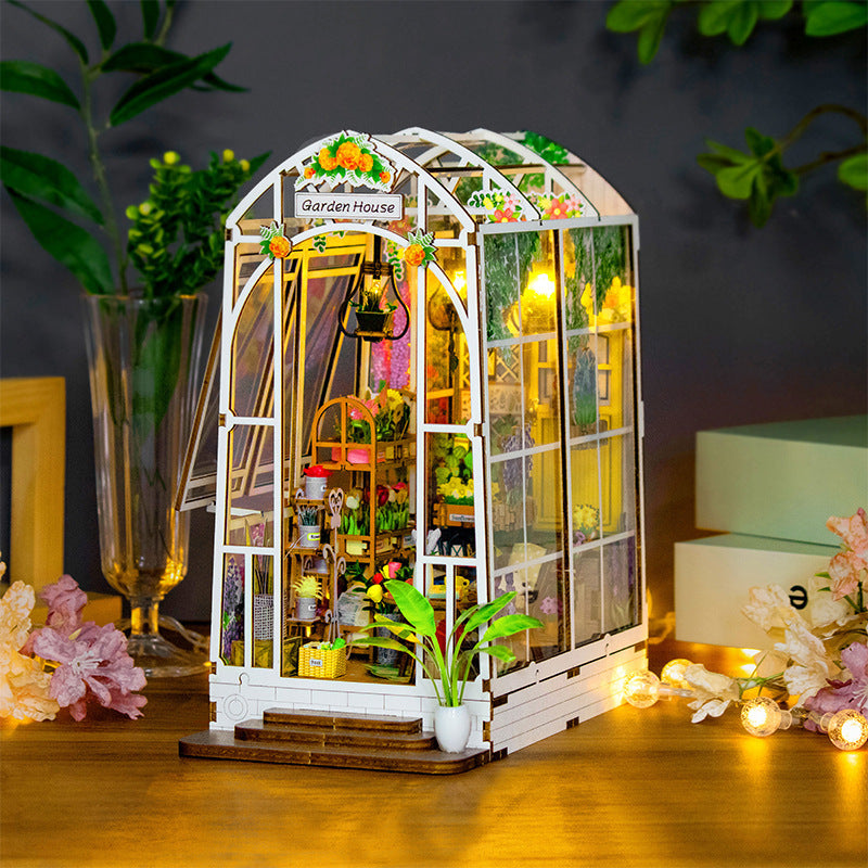 Dollhouse Miniature DIY Greenhouse Kit - Garden House with LED Lights Main image