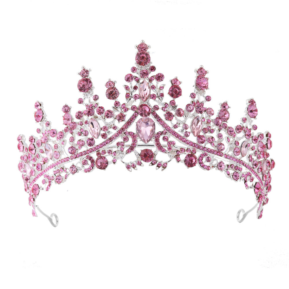 Luxury Full Rhinestone Bridal Tiara - Elegant Alloy Crown Hairband with 3A Grade Crystals  Pink Main image
