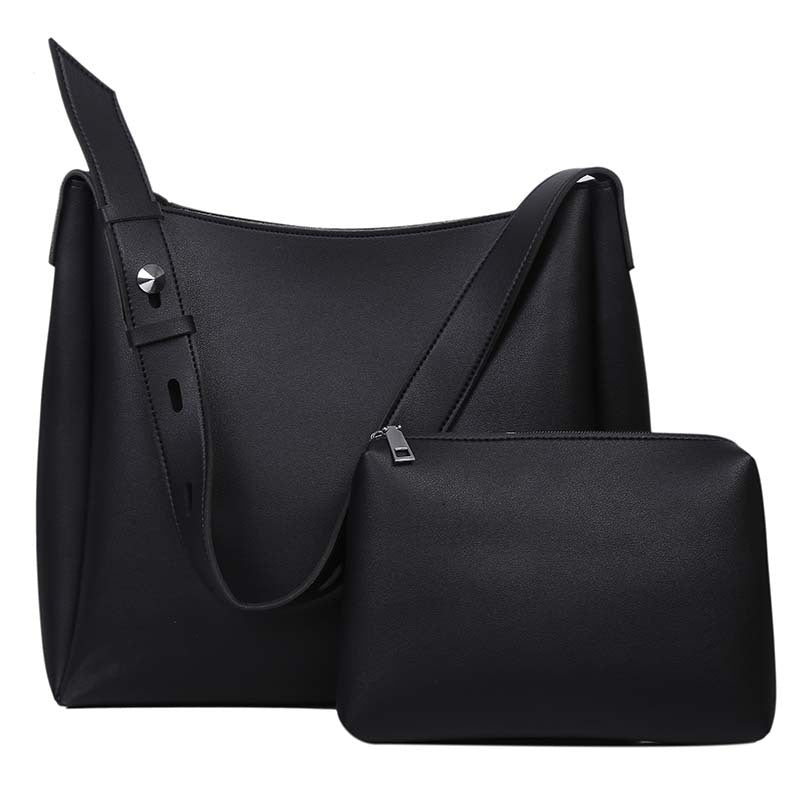 Black 2-Piece Women's Bucket Bag Set - Vintage Large Capacity Shoulder Tote & Crossbody Bag (Commuter Style) Main image